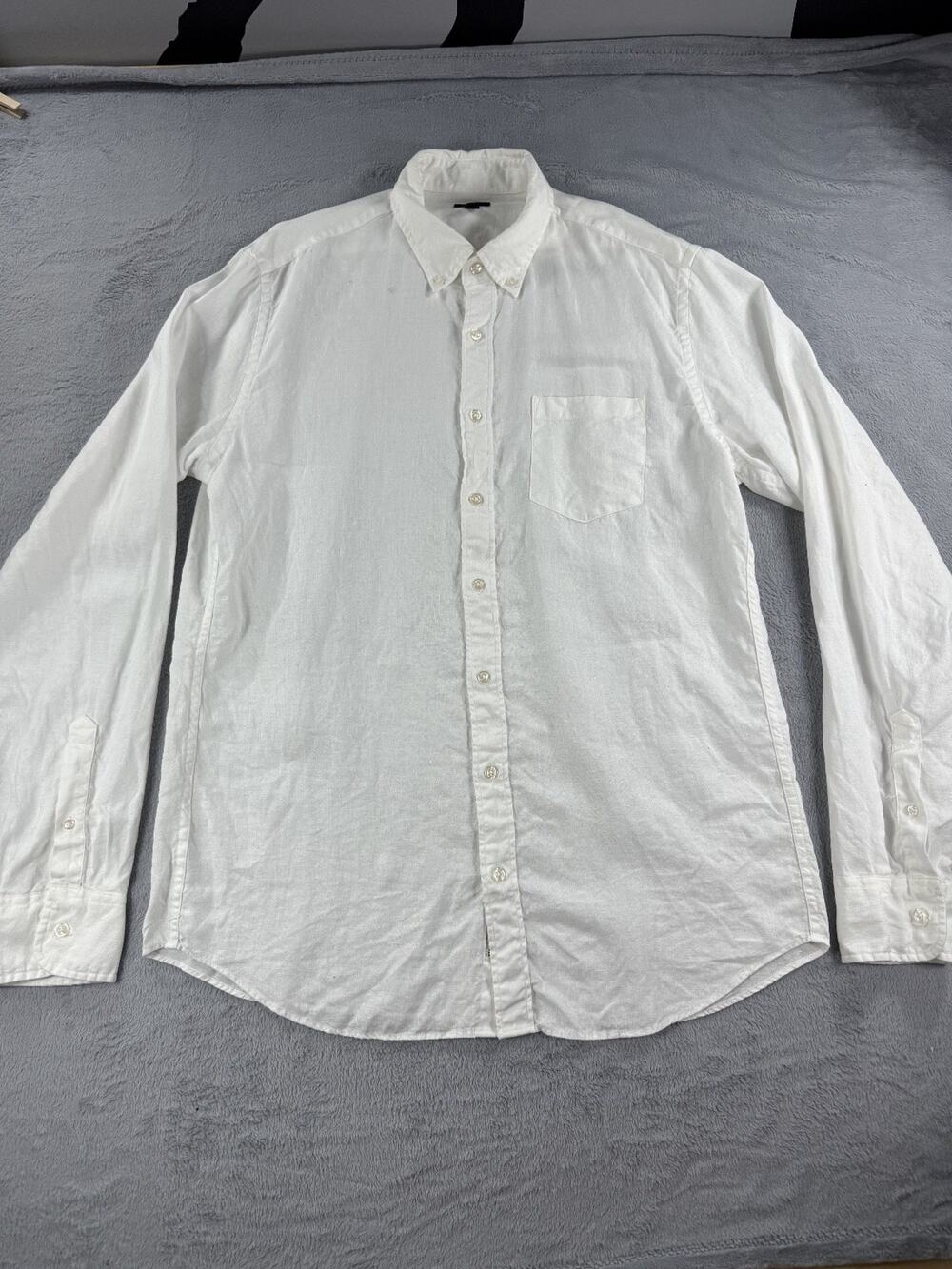 J.Crew Mens Large Tall White Linen Casual Long Sleeve Shirt Baird McNutt